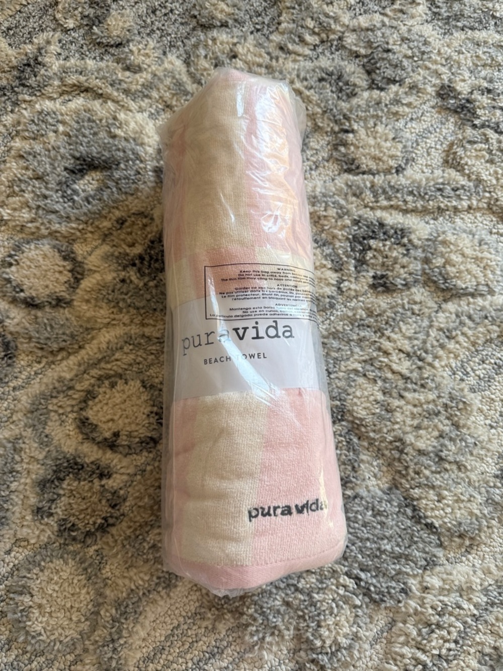 Pura Vida Pastel Pink & Cream Striped Beach Towel